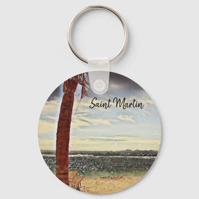 Porte-clés Saint Martin ST. Maarten Aquarelle Art (Recto)