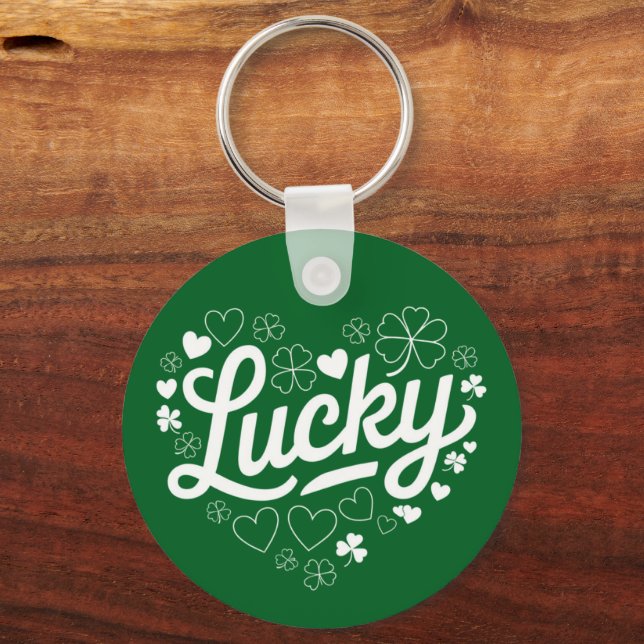 Porte-clés Saint Patrick's Day Heart Lucky Clover Shamrock (Recto)