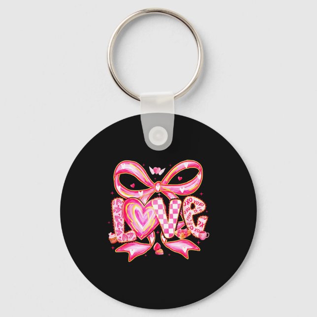 Porte-clés Saint-Valentin Amour Drôle Coquette Nœud À Carreau (Recto)
