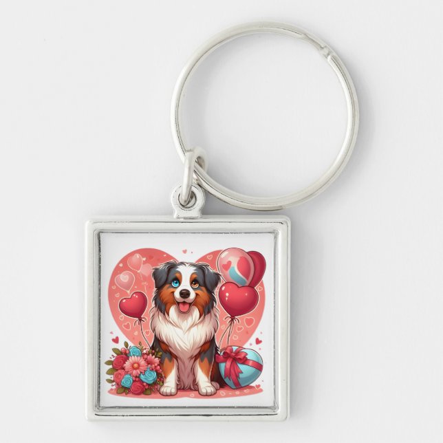 Porte-clés Saint-Valentin - Berger australien 2 - (Devant)