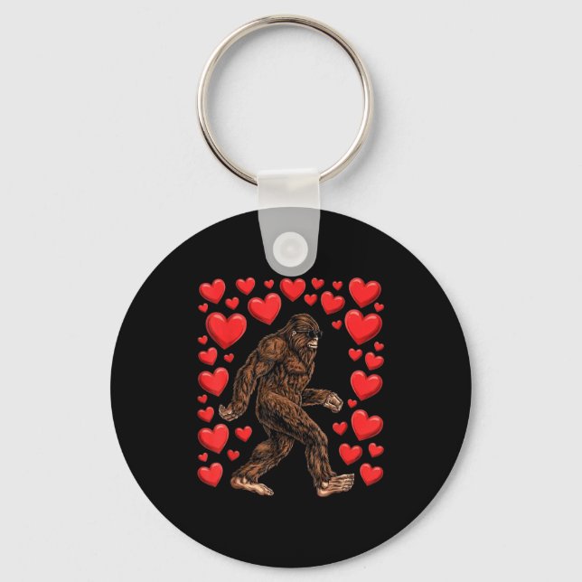 Porte-clés Saint-Valentin Bigfoot Cœurs Rouges Drôle Sasquatc (Recto)