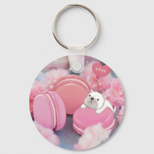 Porte-clés Saint-Valentin : Chien de taureau, Macarons et Fle