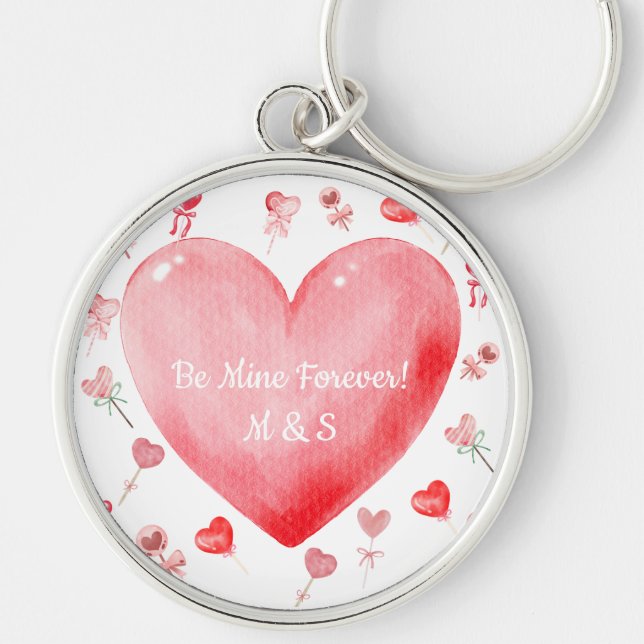 Porte-clés Saint-Valentin cœur aquarelle doux (Devant)