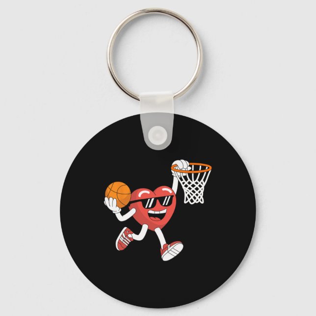 Porte-clés Saint Valentin Coeur Dunking Basketball Garçons Fi (Recto)