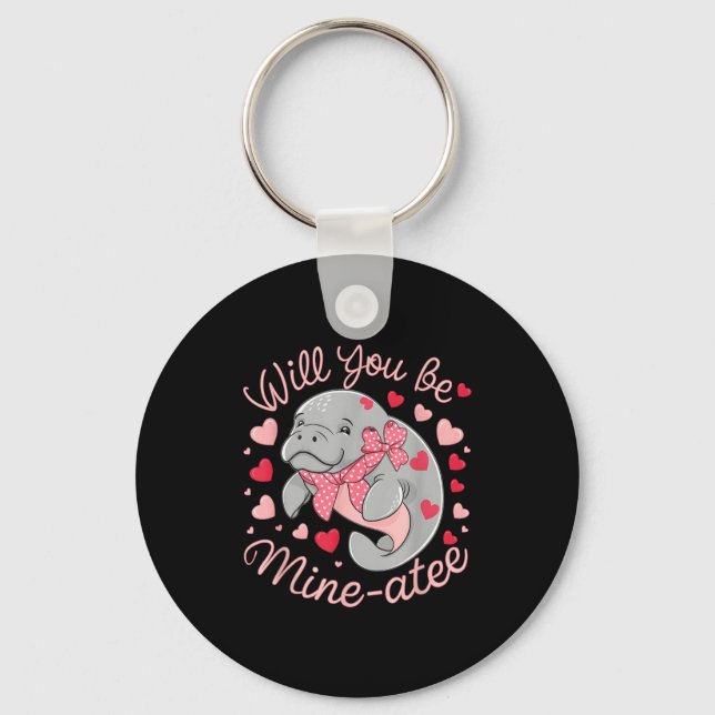 Porte-clés Saint-Valentin Lamantin Mignon Animaux Coeurs Veux (Recto)