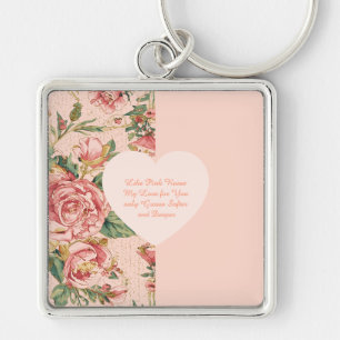 Porte-clés Saint-Valentin romantique avec papier de roses ado