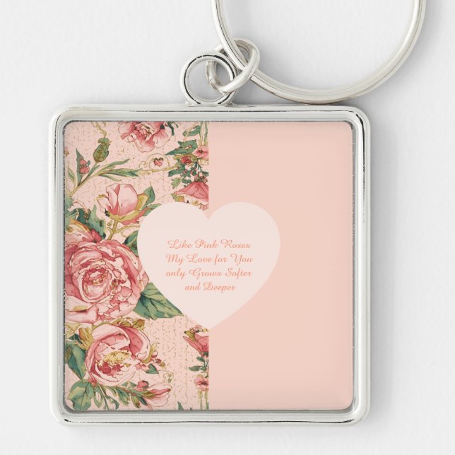 Porte-clés Saint-Valentin romantique avec papier de roses ado (Devant)