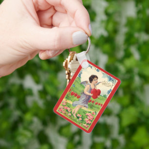 Porte-clés Saint-Valentin vintage, ange victorien avec cœur