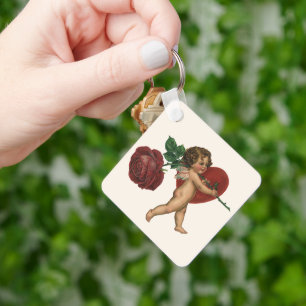 Porte-clés Saint-Valentin Vintage Chérubin et Rose Victorienn