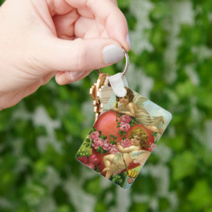 Porte-clés Saint-Valentin Vintage Victorien Anges Cœur Rose