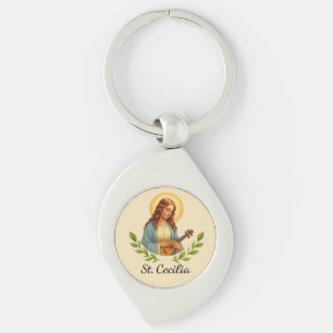 Porte-clés Sainte Cécile catholique Sainte avec halo et vert