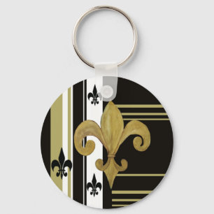 Porte-clés Saints Noir et Or Fleur de lis