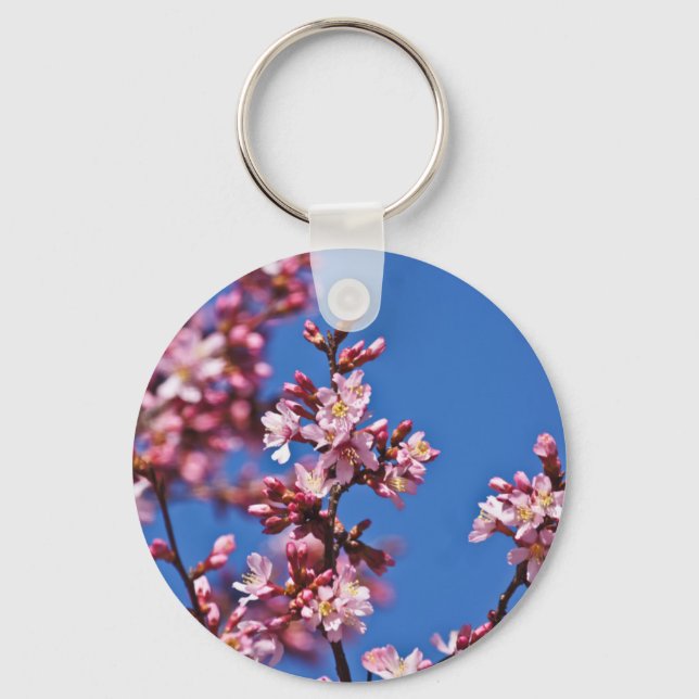 Porte-clés Sakura Cerisiers en Fleur Touchant le Bleu (Recto)