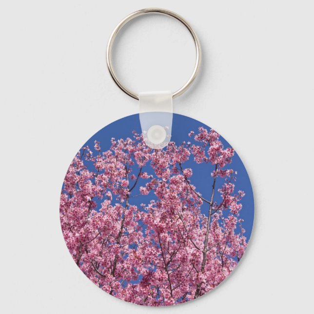 Porte-clés Sakura Cherry Fleurit Dans Le Bleu (Recto)