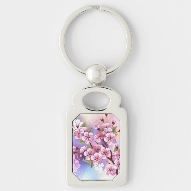 Porte-clés Sakura rose sur la peinture Arrière - plan (Devant)