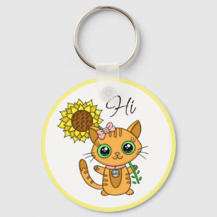Porte-clés Salut et Hugs   Cute chat avec tournesol
