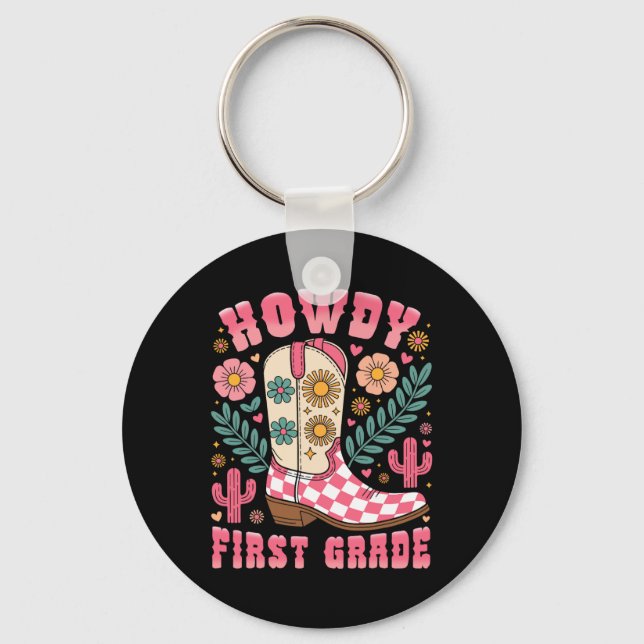 Porte-clés Salut professeur de CE1 western Cowboy (Recto)