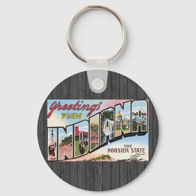 Porte-clés Salutations De Indiana L'État Hoosier, Vintage (Recto)