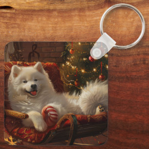 Porte-clés Samoyed Chien Festive de Noël