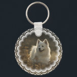 Porte-clés Samoyed Porte - clé<br><div class="desc">Chien blanc samoyed de chiot photo design sur samoyed chiens de race cadeaux.</div>