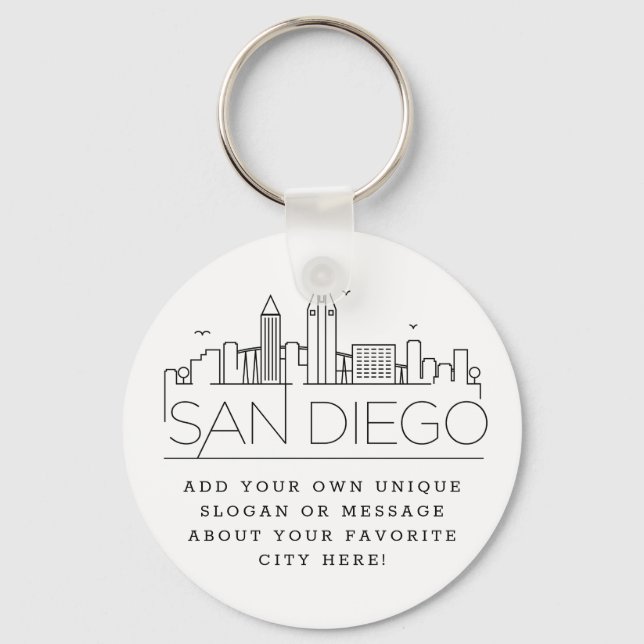 Porte-clés San Diego, CA Stylisé Skyline | Slogan personnalis (Recto)