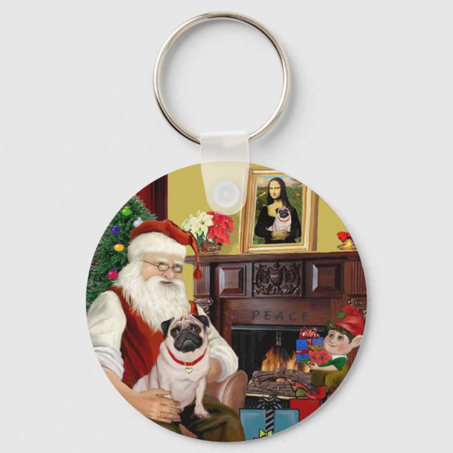 Porte-clés Santa à la maison - Pug #5 (Recto)