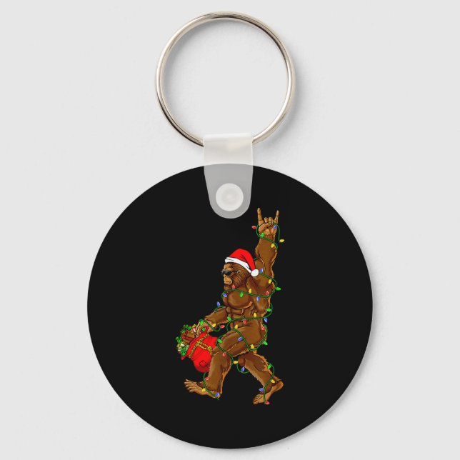 Porte-clés Santa Bigfoot Christmas Lights Funny Sasquatch Bel (Recto)