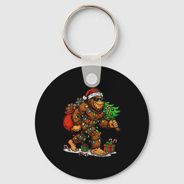 Porte-clés Santa Bigfoot Christmas Tree Xmas Lights Funny Sas (Recto)