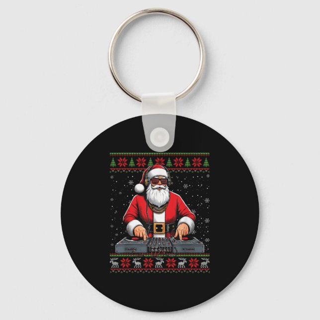Porte-clés Santa Claus Dj Mixer Music Ugly Christmas Sweater  (Recto)