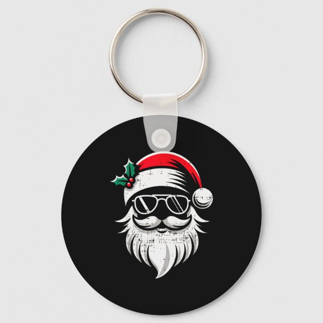 Porte-clés Santa Claus Face Sungles With Hat Beard Christmas  (Recto)
