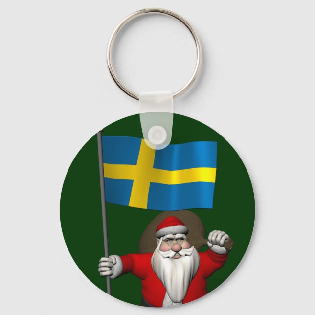 Porte-clés Santa Claus With Ensign Of Sweden (Recto)