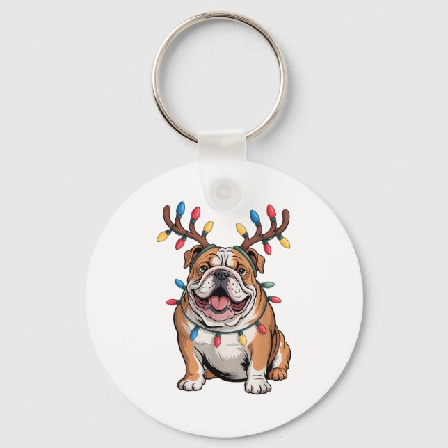 Porte-clés Santa English Bulldog Reindeer Light Christmas  (Recto)