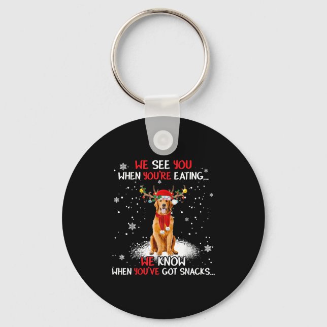 Porte-clés Santa Golden Retriever Reindeer Light Christmas Pa (Recto)