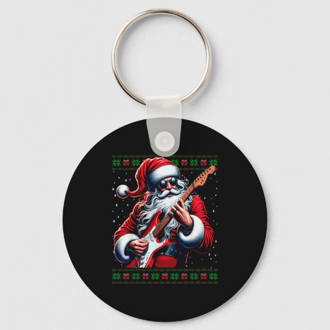 Porte-clés Santa Guitar Musician Guitarist Ugly Christmas Swe (Recto)