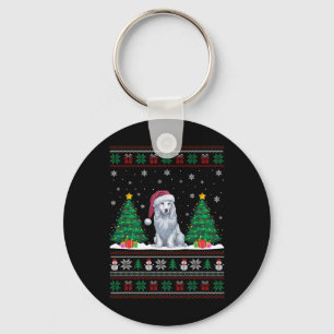 Porte-clés Santa Hat Akbash Chien Noël Lumières Arbre Vilain