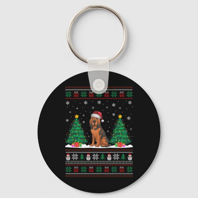 Porte-clés Santa Hat Bloodhound Chien Christmas Tree Lumières (Recto)