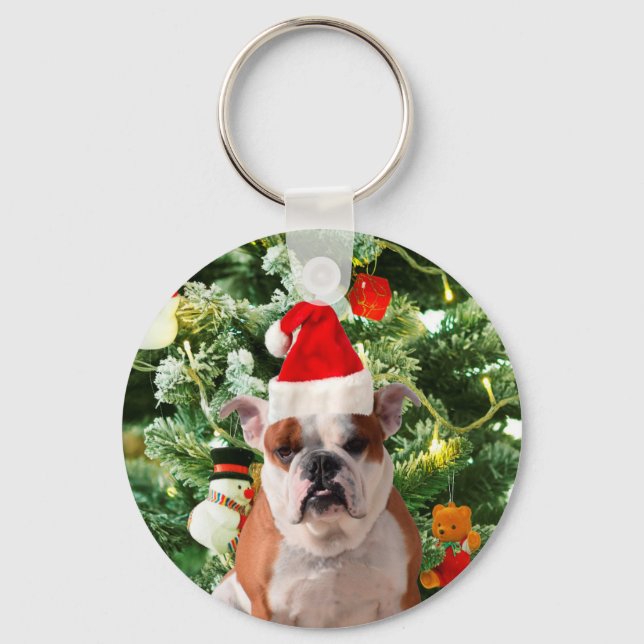 Porte-clés Santa Hat Bulldog Christmas Tree Snowman boîte cad (Recto)