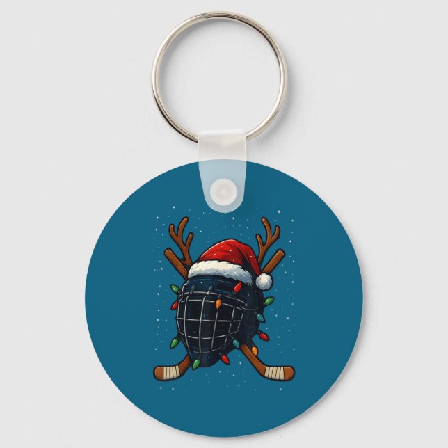 Porte-clés Santa Hat Christmas Ice Hockey Helmet Player Reind (Recto)