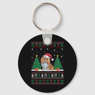 Porte-clés Santa Hat Lhassa Apso Chien Noël Lumières Arbre Ug