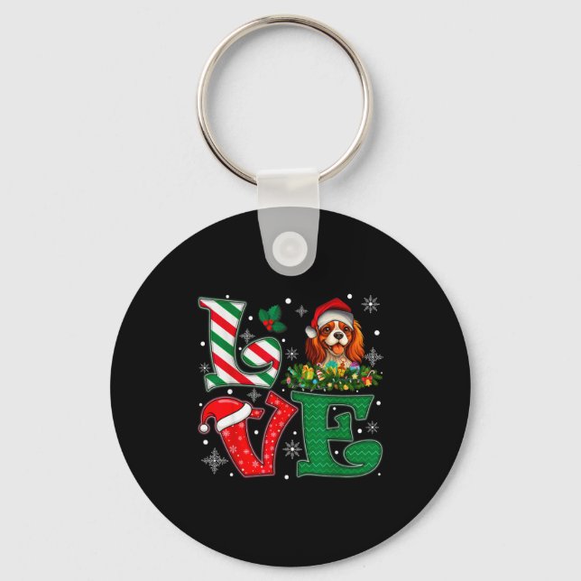 Porte-clés Santa Hat Love Cavalier King Charles Spaniel Dog X (Recto)