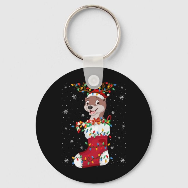 Porte-clés Santa Hat Otter Animal In Socks Xmas Tree Lights T (Recto)
