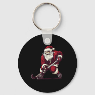 Porte-clés Santa jouant au hockey sur gazon Drôle de jeu de h