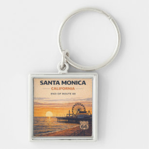 Porte-clés Santa Monica Route 66 Souvenir de voyage côtier