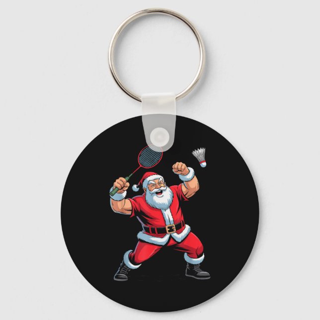 Porte-clés Santa Playing Badminton Funny Holiday Christmas Xm (Recto)