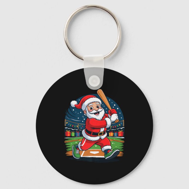Porte-clés Santa Playing Baseball Funny Holiday Christmas Xma (Recto)