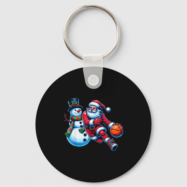 Porte-clés Santa Playing Basketball With A Snowman Christmas  (Recto)
