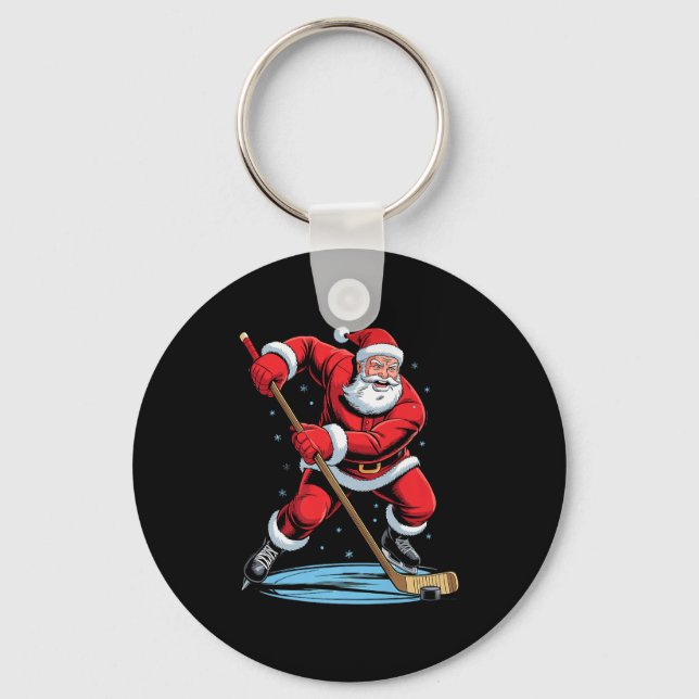 Porte-clés Santa Playing Hockey Funny Holiday Christmas Xmas  (Recto)