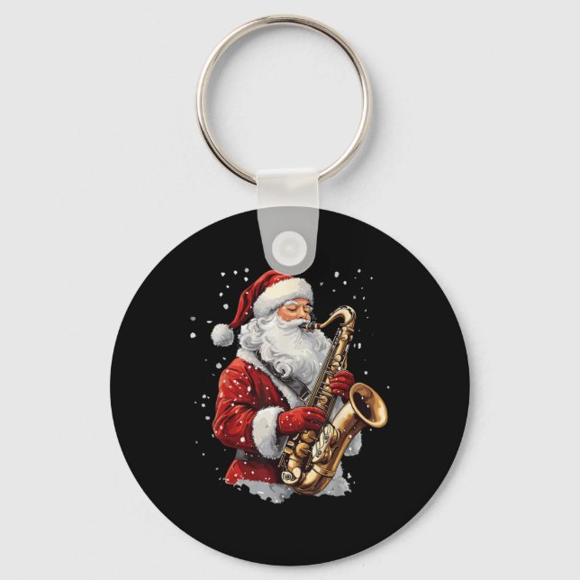 Porte-clés Santa Playing Saxophone Xmas Musician Saxophonist  (Recto)