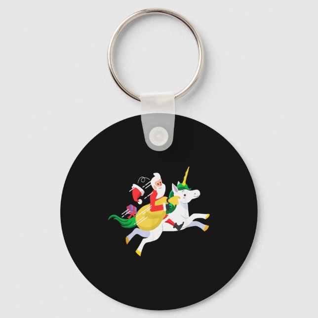 Porte-clés Santa Riding A Unicorn Funny Christmas Gift  (Recto)