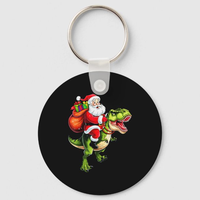 Porte-clés Santa Riding T Rex Christmas Funny Xmas Kids Boys  (Recto)